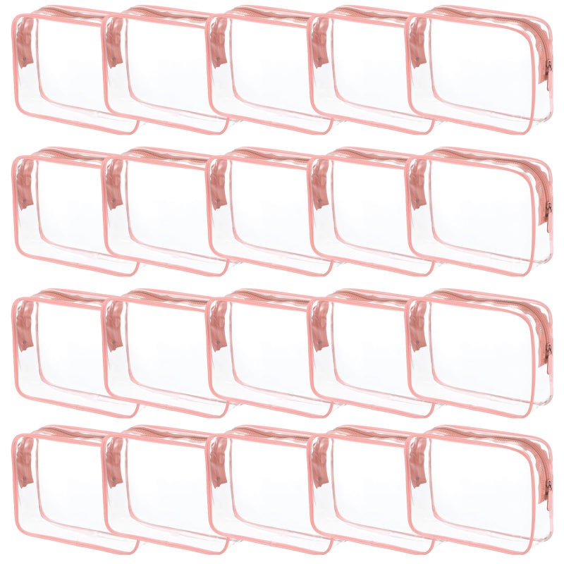 Tergy 20 Packs Clear Cosmetics Bags for Women Men Waterproof Toiletry Bags PVC Makeup Bags Organizer Case with Zipper for Travel Bathroom (20 Pink Colors) - Image 1